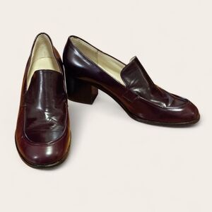 Sandro Burgundy Leather Block-Heel Loafers Size 10 (EU 41)
